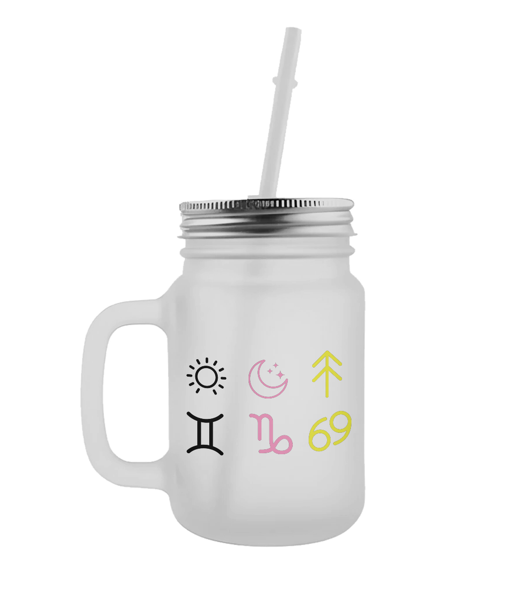 Personalised Mason Jar – Frosted Glass with Lid & Straw