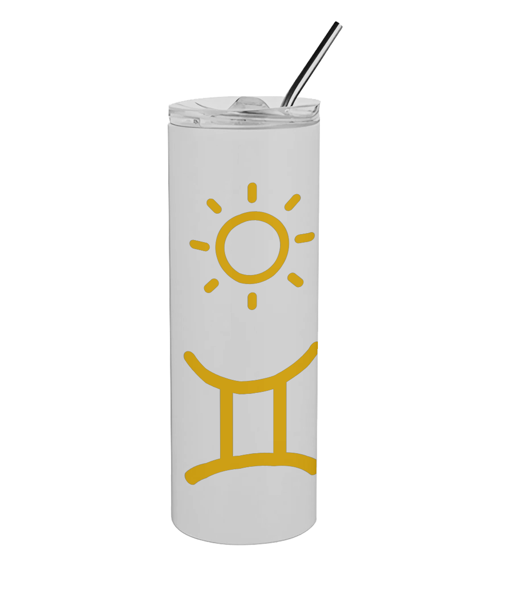 Moonbeam Tumbler in white 600ml stainless steel astrology drinkware with reusable straw personalise with your sun, moon, rising signs sun, moon, rising signs and symbols come in pink, black and yellow. Customers can select what colours they would like their sun-moon-rising signs & symbols to be Moonbeam Tumbler close up white stainless steel astrology drinkware
Moonbeam Tumbler with straw  celestial drinkware for everyday use
Moonbeam Tumbler lifestyle photo  astrology‑inspired hydration bottle
